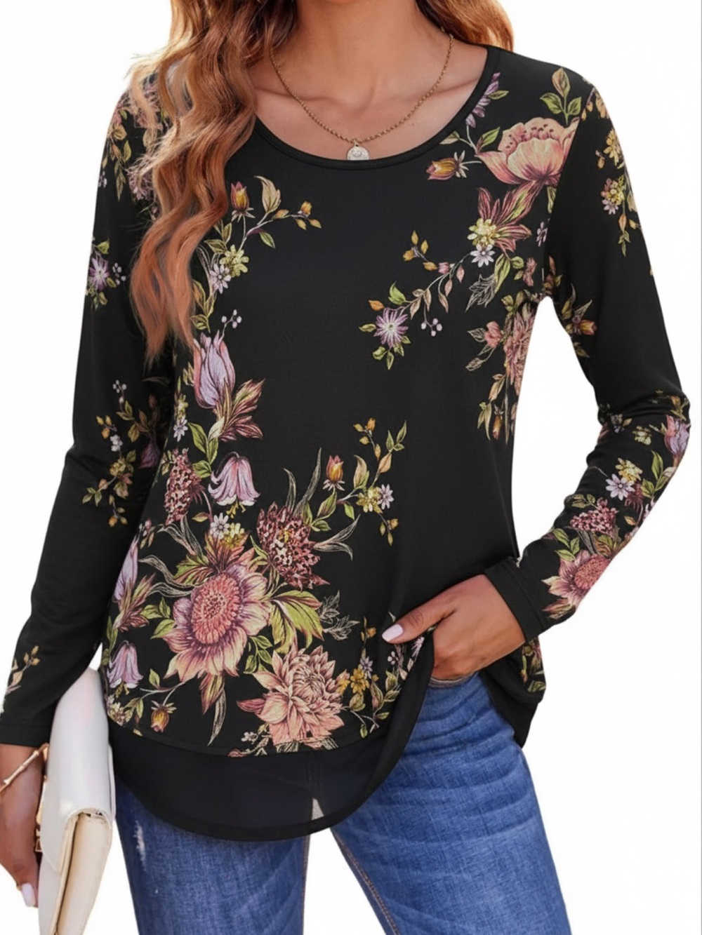 PER UNA Marks Spencer Black Pink Floral Sequin Mesh Hem Tunic Top US 8 M